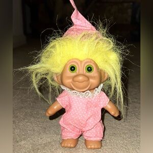 Vintage 5” 1991 Troll Doll Pink Pajamas & Night Cap W/ Yellow Hair Russ Style